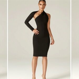 ALIEVA Dasha Modern Dress Black Long Sleeve One Shoulder Fitted Sleek Event Md